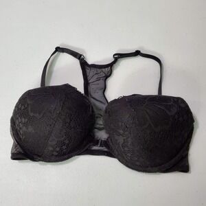 Victoria Secret Women Bra 34C Black Push Up Lace Front Closure Racerback